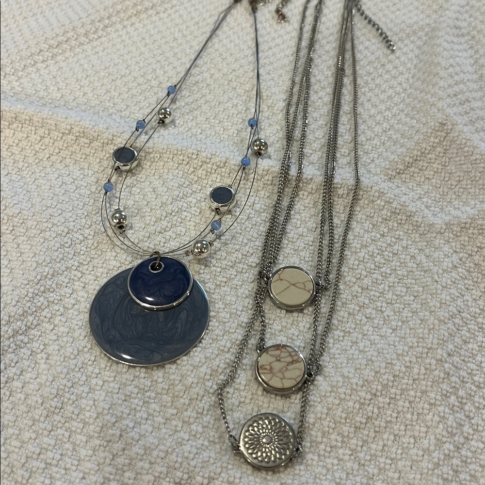 Silver and Blue Layered Necklace Set